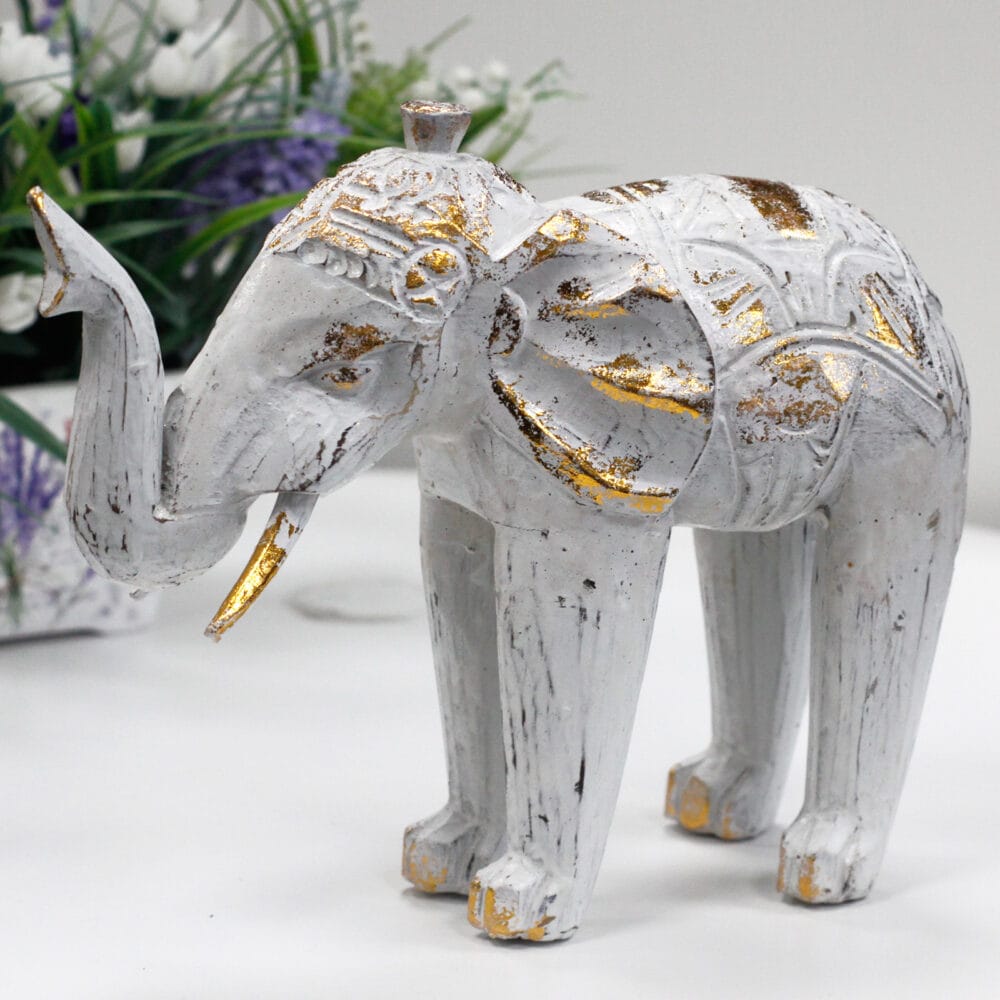 Houtgesneden Olifant beeldje Wit Goud 'Royal Elephant' - Afbeelding 2