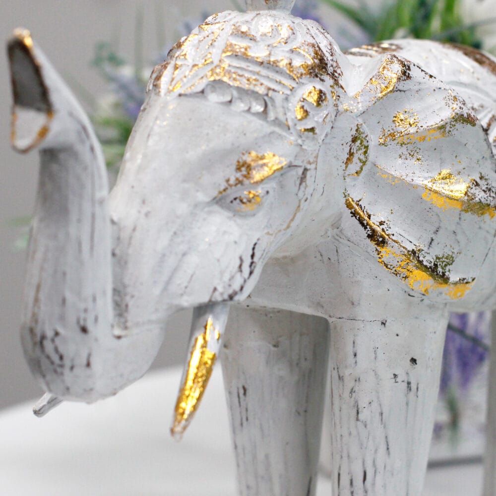 Houtgesneden Olifant beeldje Wit Goud 'Royal Elephant' - Afbeelding 3