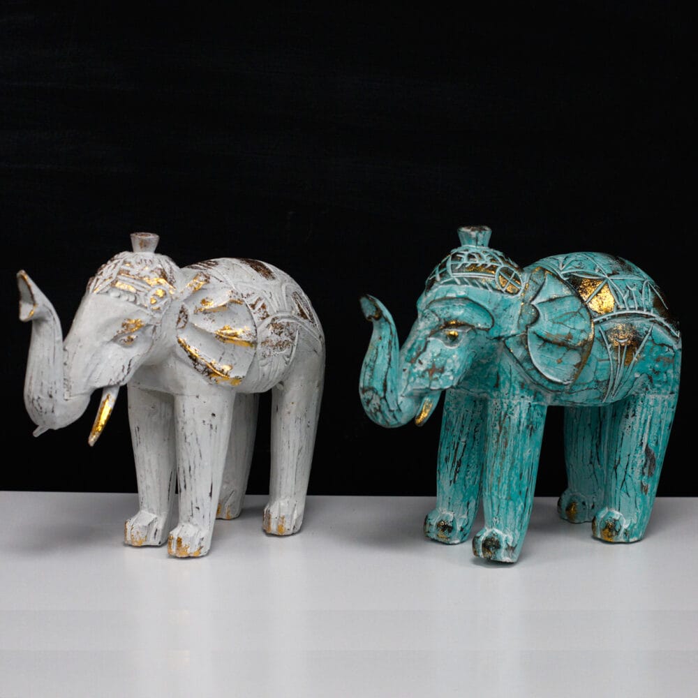 Houtgesneden Olifant beeldje Wit Goud 'Royal Elephant' - Afbeelding 4