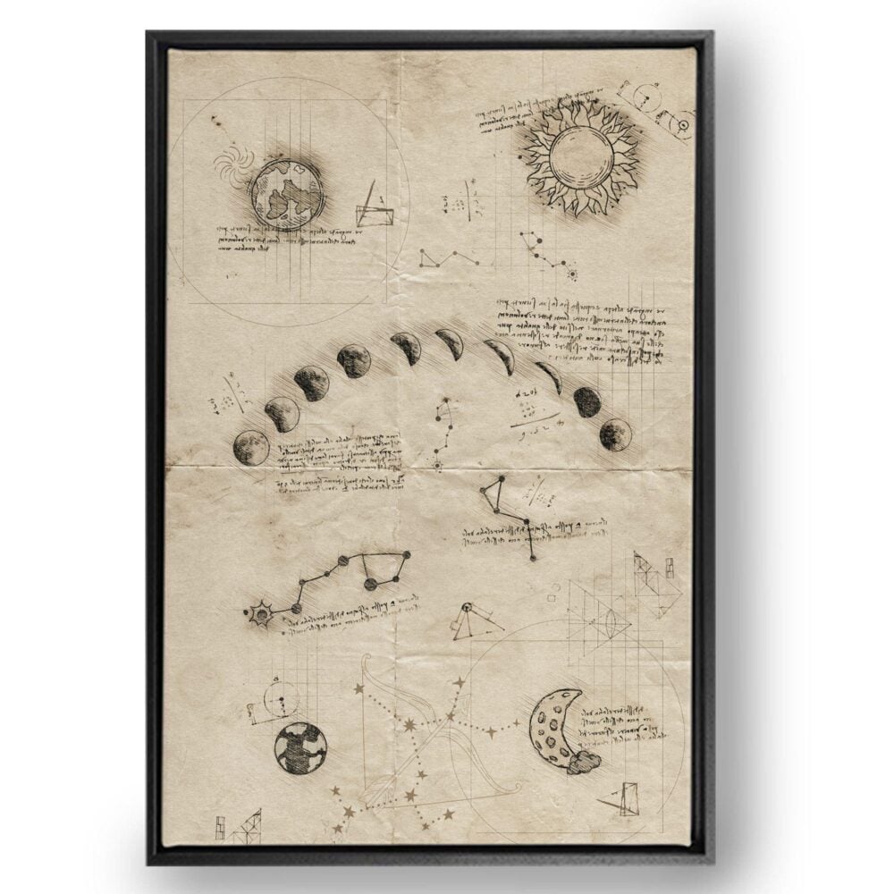 ‘Da Vinci's phase of the moon' canvas met luxe baklijst 100 x 150 cm