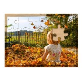 Gelukkig kind foto bedrukt op houten puzzel berkenhout