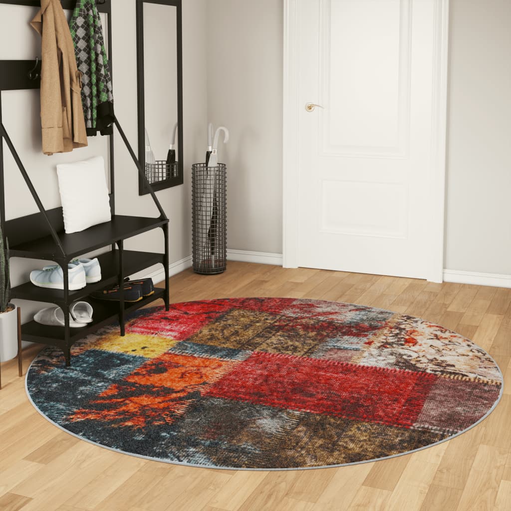 Vloerkleed patchwork ø120 cm meerkleurig wasbaar anti-slip 'Patchman'