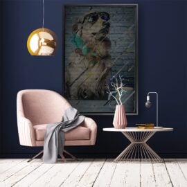 'Casual dog' canvas met baklijst - sfeerbeeld in huiskamer 100 x 150 cm