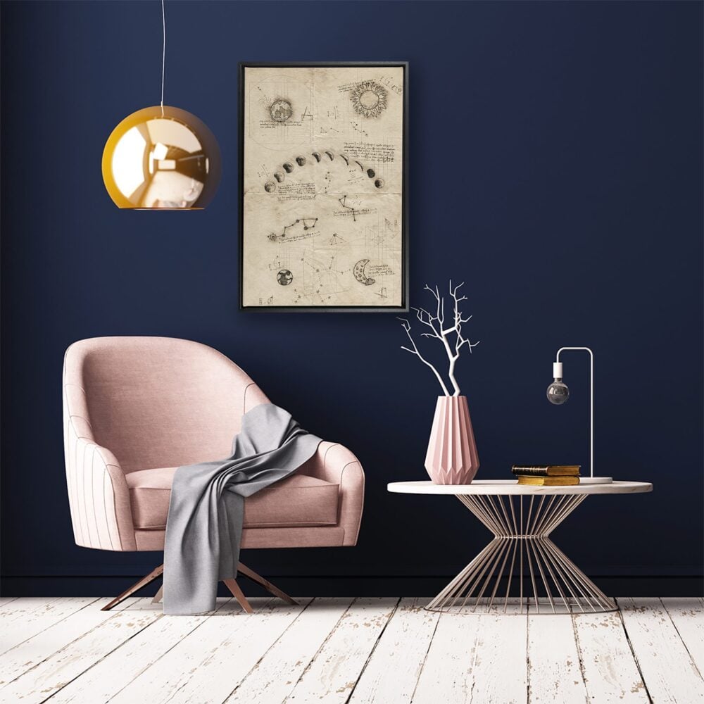 ‘Da Vinci's phase of the moon' canvas met luxe baklijst sfeerbeeld 60 x 90 cm