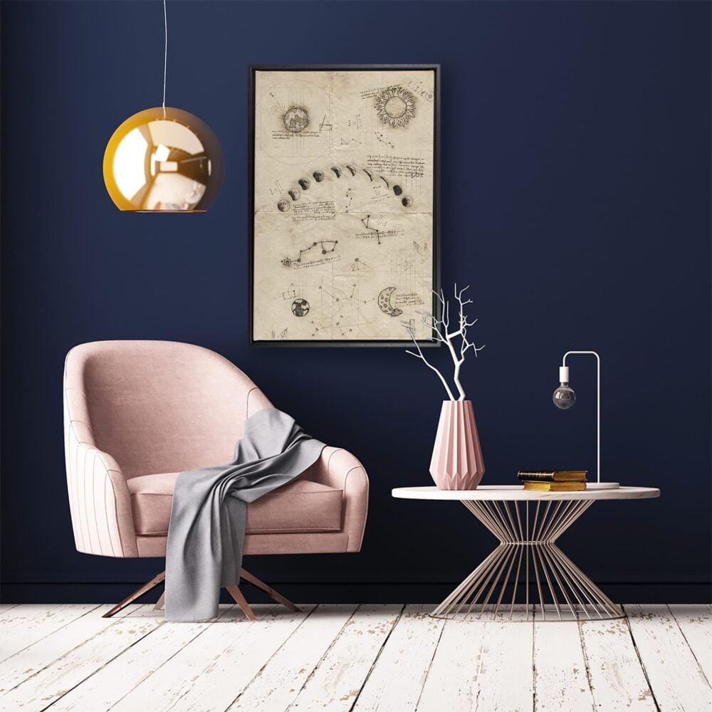 ‘Da Vinci's phase of the moon' canvas met luxe baklijst sfeerbeeld 75 x 100 cm