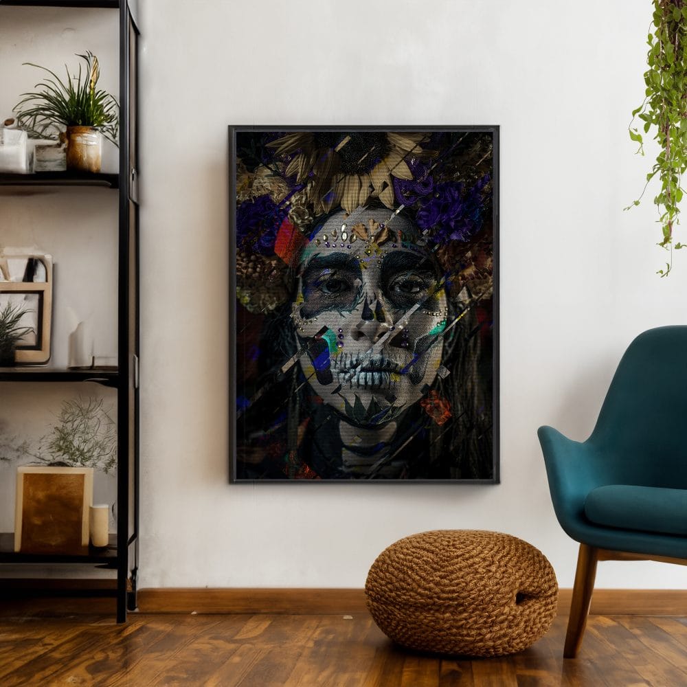 Anaglitch Dia De Los Muertos Canvas met Baklijst