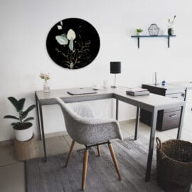 Muurcirkel art 'Flowers in Black Gold'