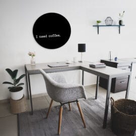 Muurcirkel zwart 'I Need Coffee'
