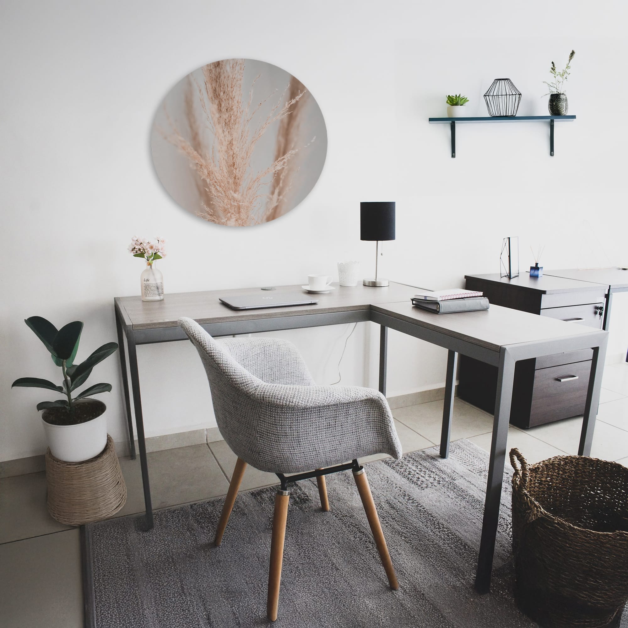 Muurcirkel foto 'Pampasgras Light'