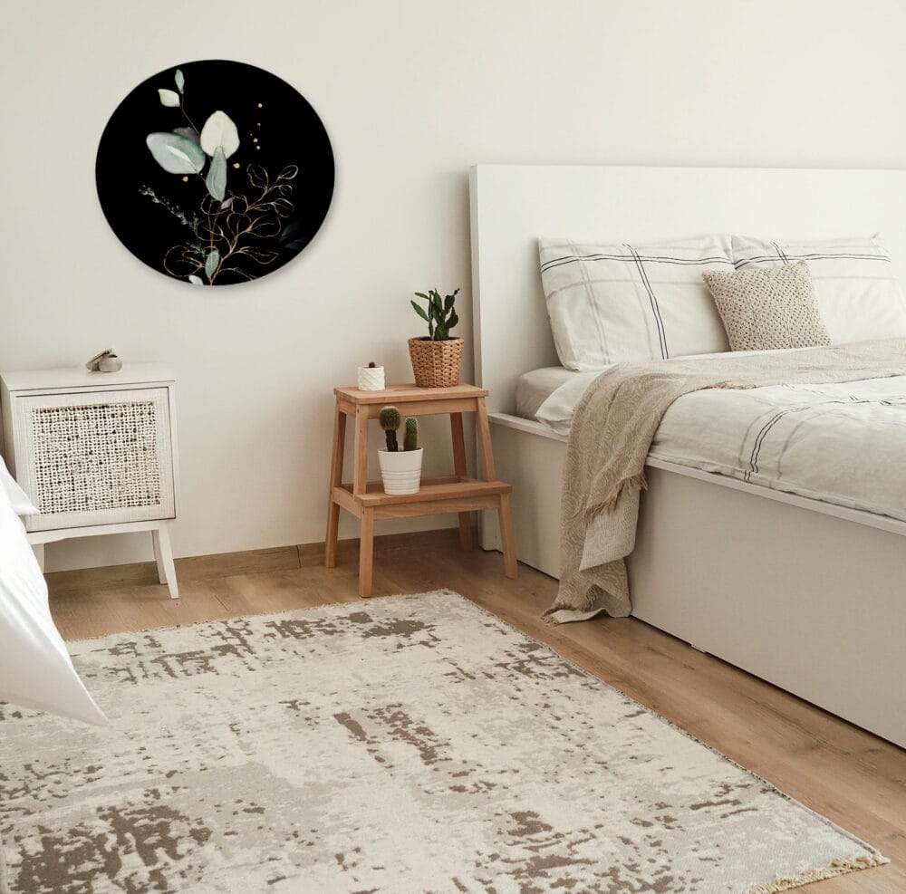 Muurcirkel art 'Flowers in Black Gold'