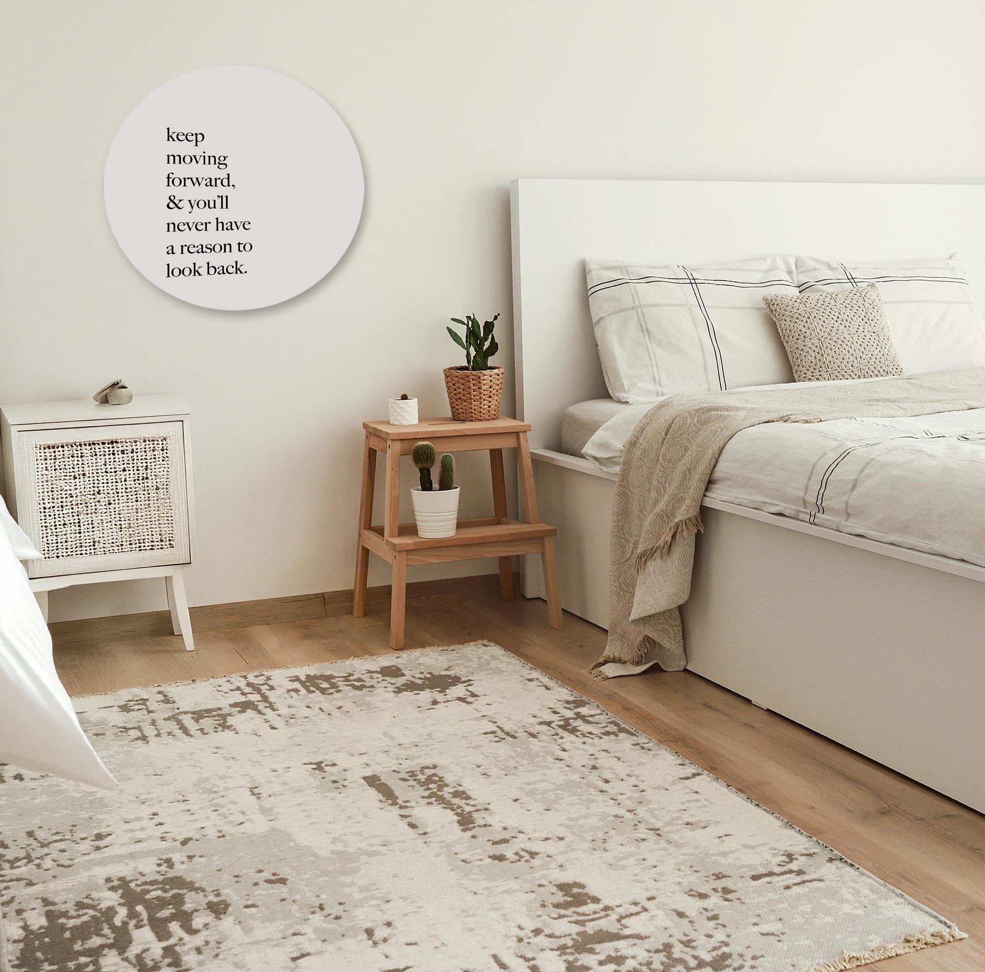 Muurcirkel wit 'Keep Moving Forward'