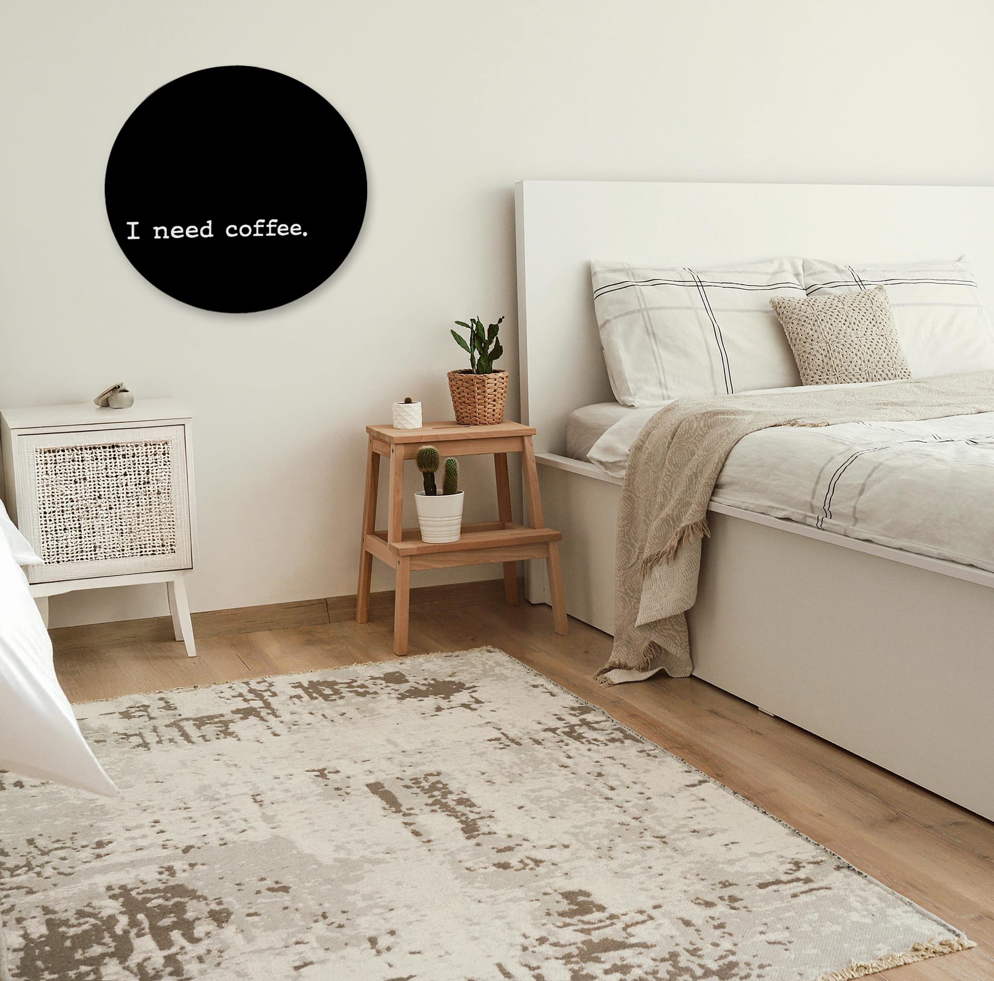 Muurcirkel zwart 'I Need Coffee'