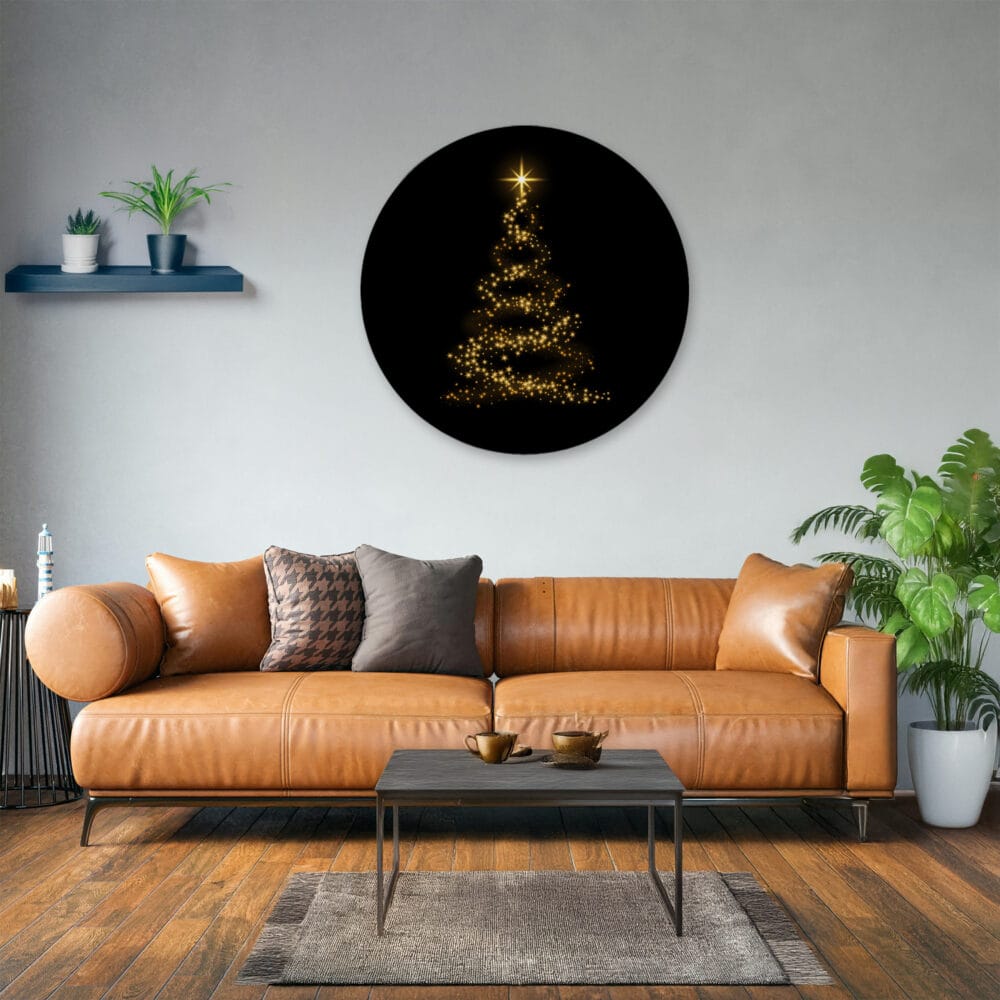 Muurcirkel art 'Golden Christmas tree'