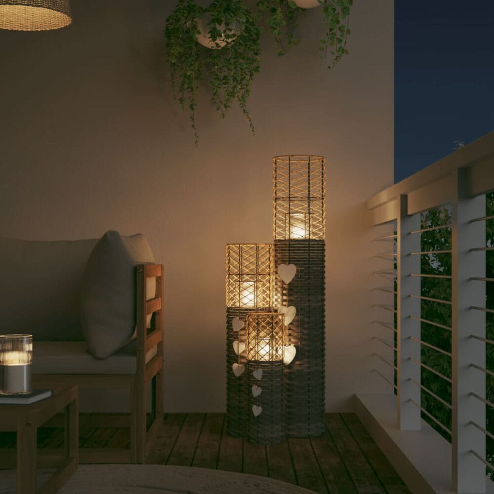 Kaarsenhouders 3 st wicker grijs 'Love the light'