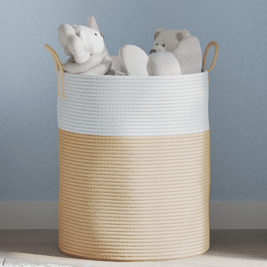 Opbergmand Ø 38x46 cm katoen bruin en wit