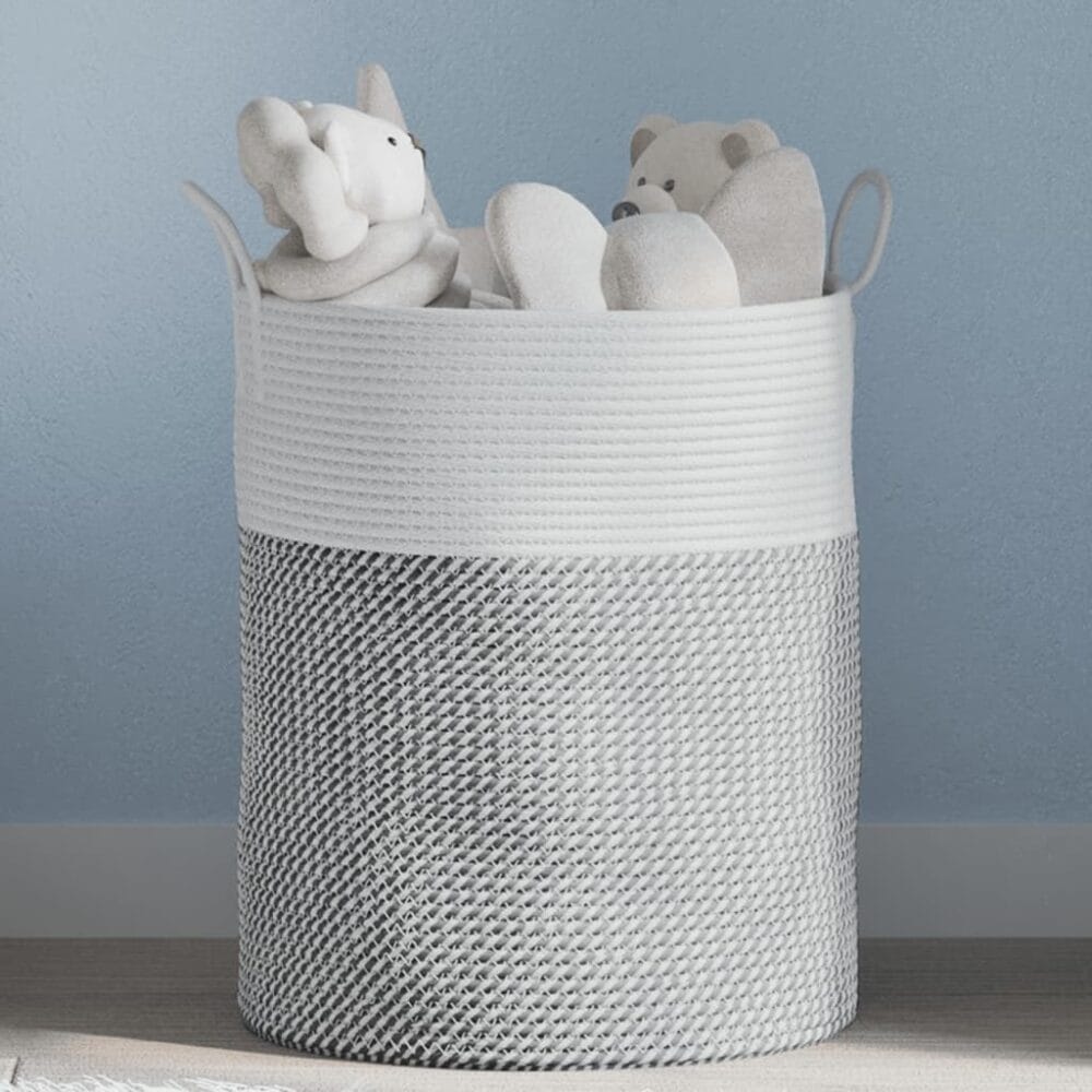 Opbergmand Ø 38x46 cm katoen grijs en wit