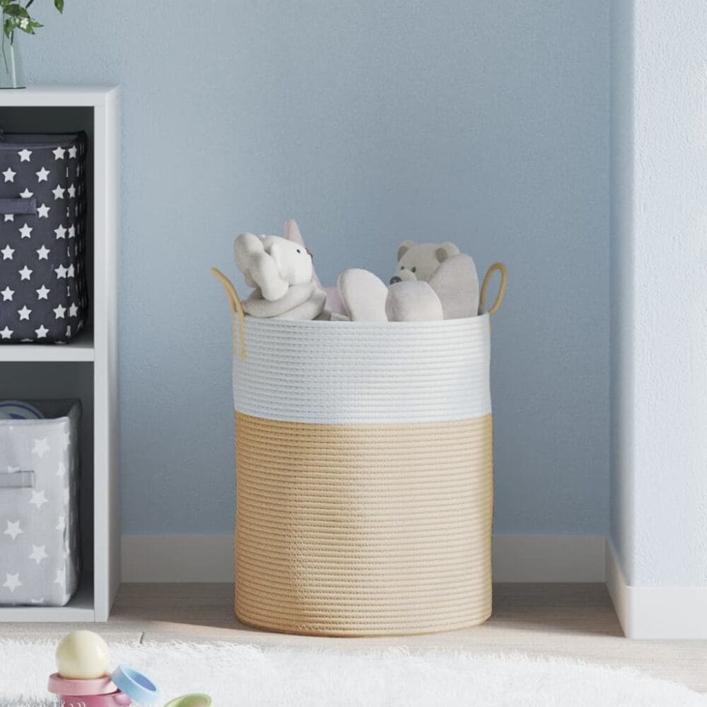 Opbergmand Ø 38x46 cm katoen bruin en wit