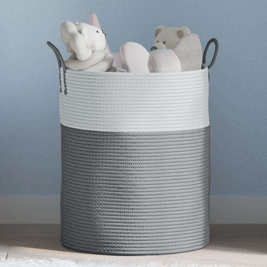 Opbergmand Ø 38x46 cm katoen grijs en wit