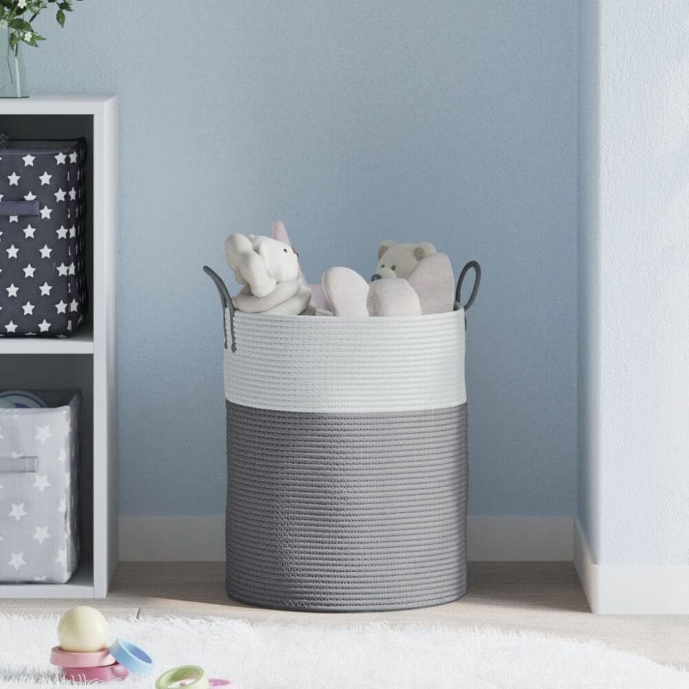 Opbergmand Ø 38x46 cm katoen grijs en wit