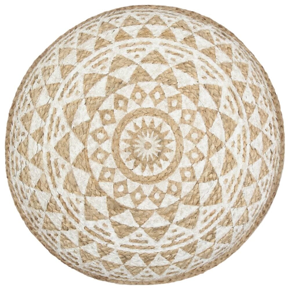 Poef handgemaakt 45x30 cm jute wit patroon