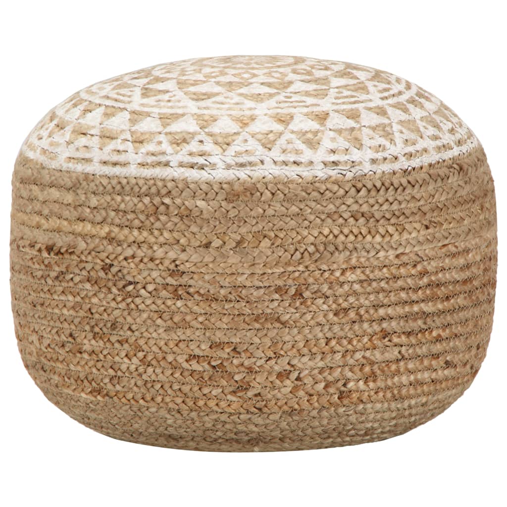 Poef handgemaakt 45x30 cm jute wit patroon