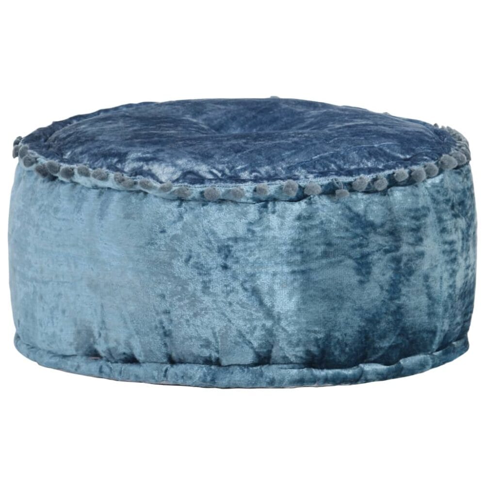 Poef rond 40x20 cm fluwveel blauw
