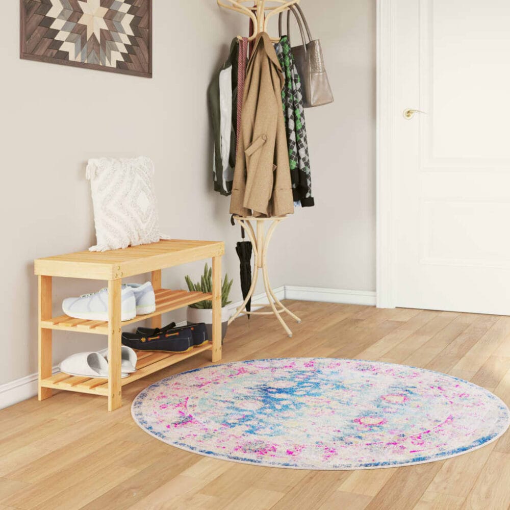 Vloerkleed rond meerkleurig Ø 120 cm wasbaar anti-slip 'Retro Flowers'
