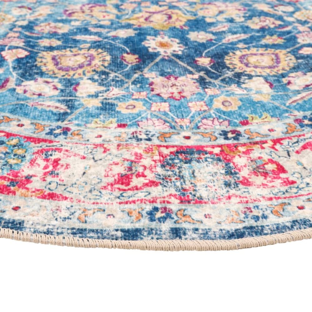 Vloerkleed rond meerkleurig Ø 120 cm wasbaar anti-slip 'Retro Flowers'
